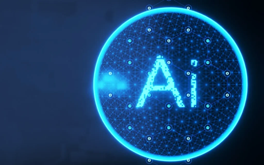 AI chatbot integration graphic showing website UI elements with company-trained AI assistant interface.