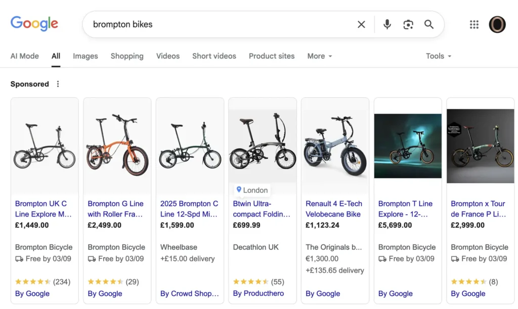 Shopping ads concept showing digital storefront with product listings, symbolising ecommerce advertising.
