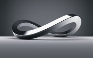 Metallic infinity symbol on grey background, representing continuity, innovation and limitless design.